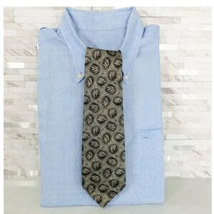 MICHIKO KOSHINO Tie Mens Gray Black Feather Leaf Silk Suit Japanese Unique JAPAN